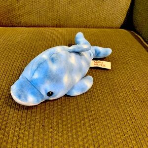 Mary Meyer dolphin porpoise Blue watercolor print stuffed animal plush toy